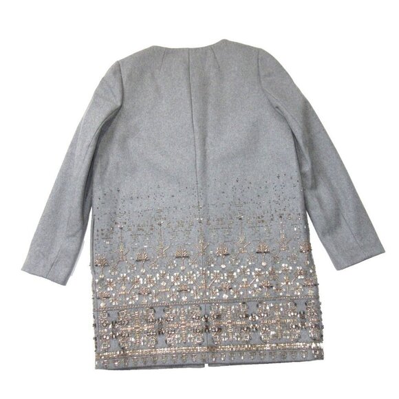 NWT J.Crew Collection Embellished Cocoon Coat in Gray Beaded Wool Topcoat 8 - Picture 10 of 14